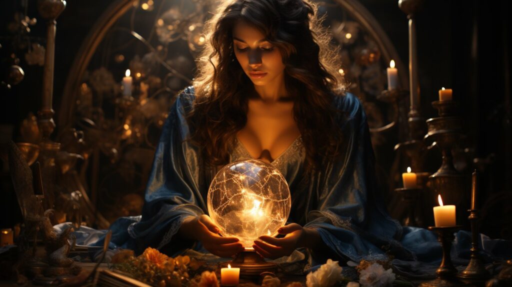 sensual woman with crystal ball